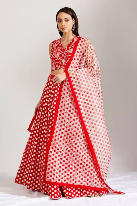 Label Earthen Polka Dot Print Lehenga Set 