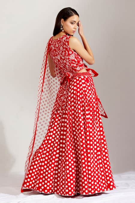 Label Earthen Polka Dot Print Lehenga Set 