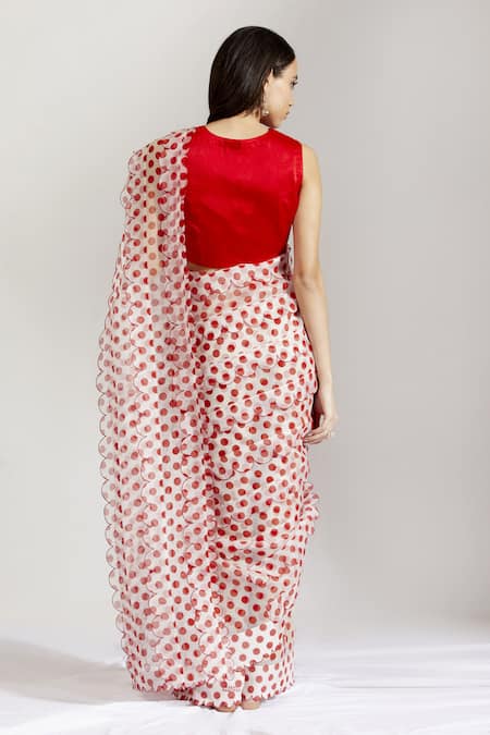 Label Earthen Organza Silk Saree with Satin Silk Blouse 