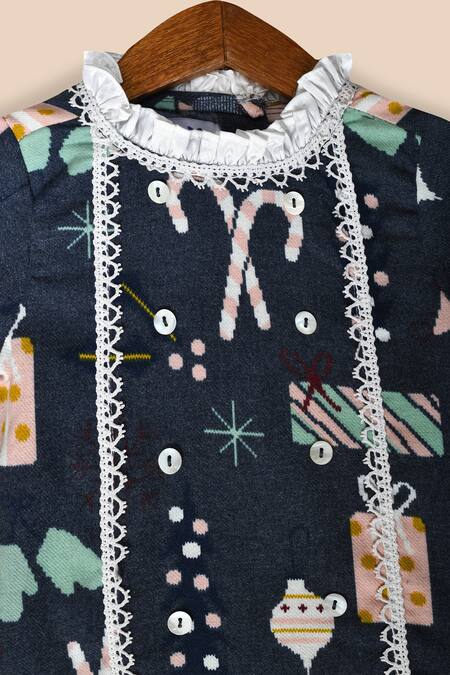 Buy Pankhuri By Priyanka Blue Flannel Lace Christmas Print Dress Online at Aza Fashions Buy_Pankhuri By Priyanka_Blue Flannel Lace Christmas Print Dress _Online_at_Aza_Fashions