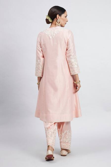 Shop_Sheetal Batra_Pink Kurta Chanderi  Salwar Bamber Satin Dupatta Kaina Set _at_Aza_Fashions