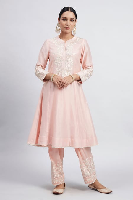 Buy_Sheetal Batra_Pink Kurta Chanderi  Salwar Bamber Satin Dupatta Kaina Set _Online_at_Aza_Fashions