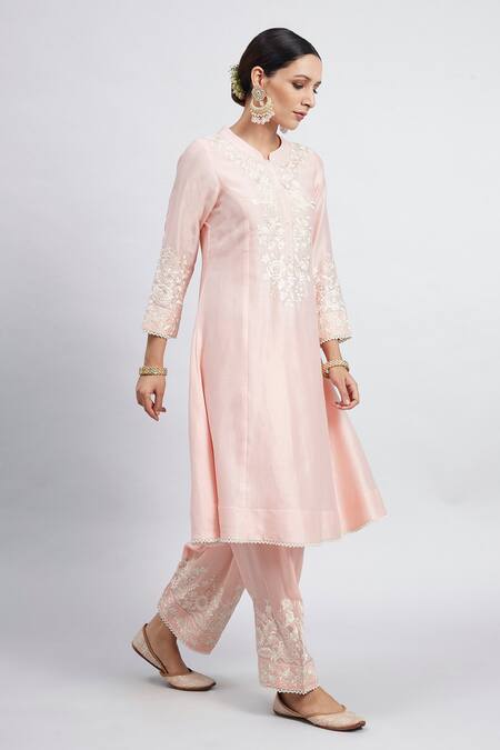 Sheetal Batra_Pink Kurta Chanderi  Salwar Bamber Satin Dupatta Kaina Set _Online_at_Aza_Fashions