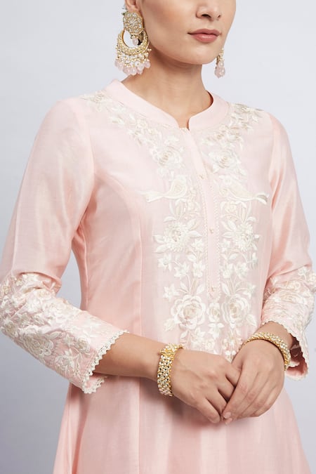 Sheetal Batra_Pink Kurta Chanderi  Salwar Bamber Satin Dupatta Kaina Set _at_Aza_Fashions