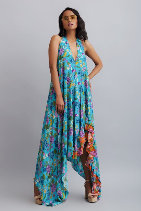 Nautanky Floral Print Asymmetric Dress 