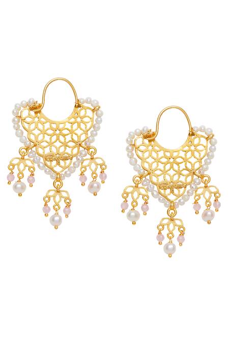 Zariin Gold Plated Pearls, Beads Hoop Danglers Online at Aza Fashions Zariin_Gold Plated Pearls, Beads Hoop Danglers _Online_at_Aza_Fashions