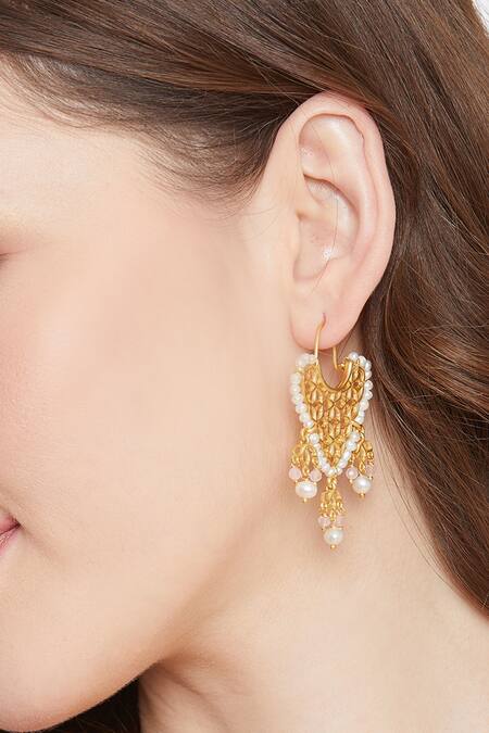 Buy Zariin Gold Plated Pearls, Beads Hoop Danglers Online at Aza Fashions Buy_Zariin_Gold Plated Pearls, Beads Hoop Danglers _Online_at_Aza_Fashions