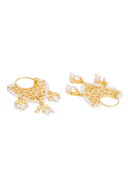 Shop Zariin Gold Plated Pearls, Beads Hoop Danglers Online at Aza Fashions Shop_Zariin_Gold Plated Pearls, Beads Hoop Danglers _Online_at_Aza_Fashions