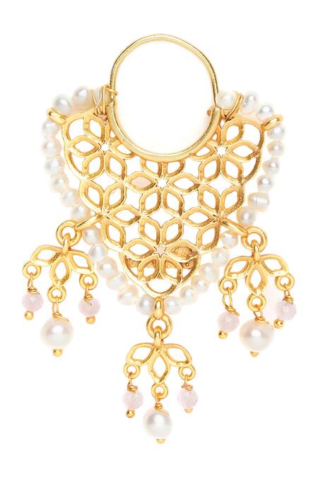 Zariin Gold Plated Pearls, Beads Hoop Danglers at Aza Fashions Zariin_Gold Plated Pearls, Beads Hoop Danglers _at_Aza_Fashions