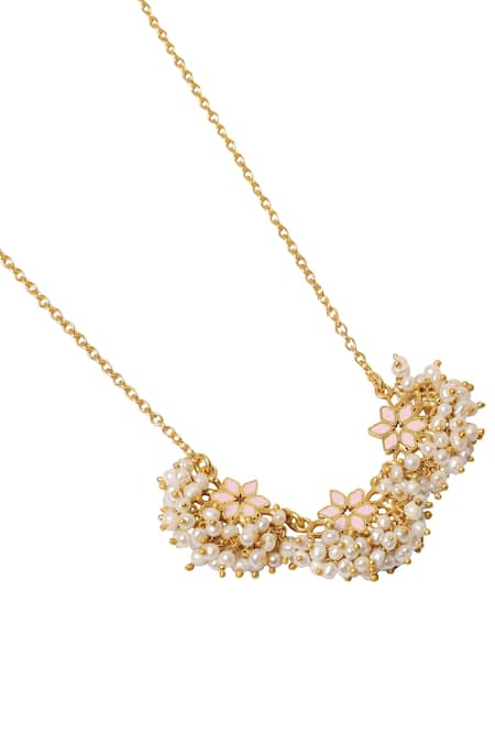 Zariin Gold Plated Bead Floral Pendant Necklace Online at Aza Fashions Zariin_Gold Plated Bead Floral Pendant Necklace _Online_at_Aza_Fashions