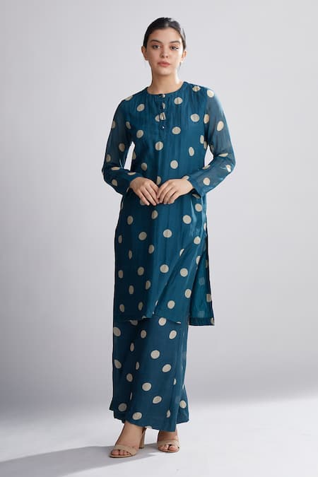 Koai_Green Chanderi Silk Polka Dot Pant For Kids_Online_at_Aza_Fashions