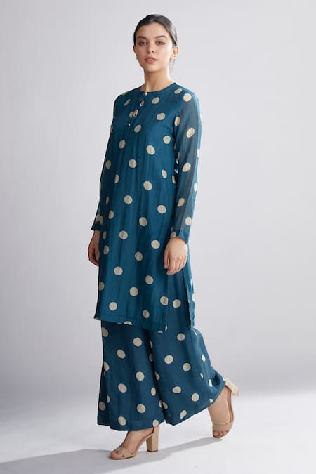 Buy_Koai_Green Chanderi Silk Polka Dot Pant For Kids_Online_at_Aza_Fashions