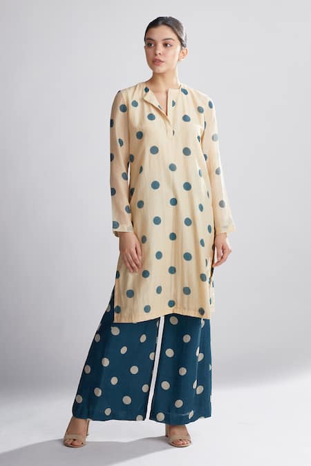 Koai_White Chanderi Silk Polka Dot Kurta _Online_at_Aza_Fashions