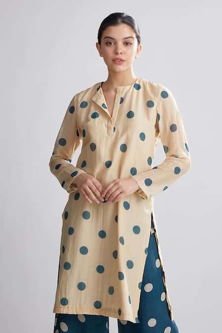 Koai_White Chanderi Silk Polka Dot Kurta _at_Aza_Fashions