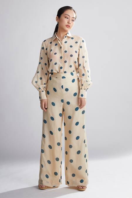 Koai_White Chanderi Silk Polka Dot Pant For Kids_Online_at_Aza_Fashions