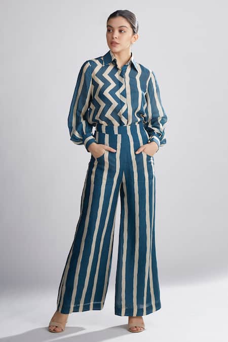 Koai Chanderi Silk Striped Pant For Kids