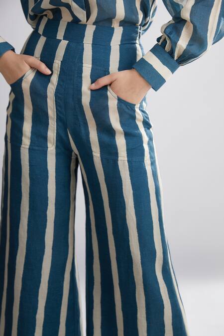 Koai_Green Chanderi Silk Striped Pant For Kids_Online_at_Aza_Fashions
