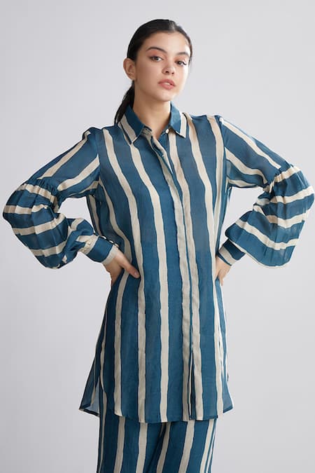 KoAi Chanderi Silk Striped Shirt Tunic For Kids