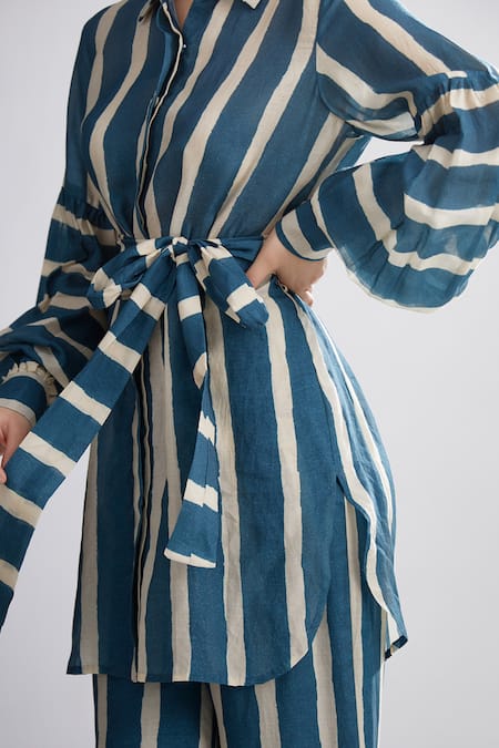 Buy_Koai_Green Chanderi Silk Striped Shirt Tunic 