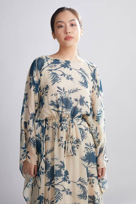 Buy_Koai_White Chiffon Floral Print Kaftan_Online_at_Aza_Fashions