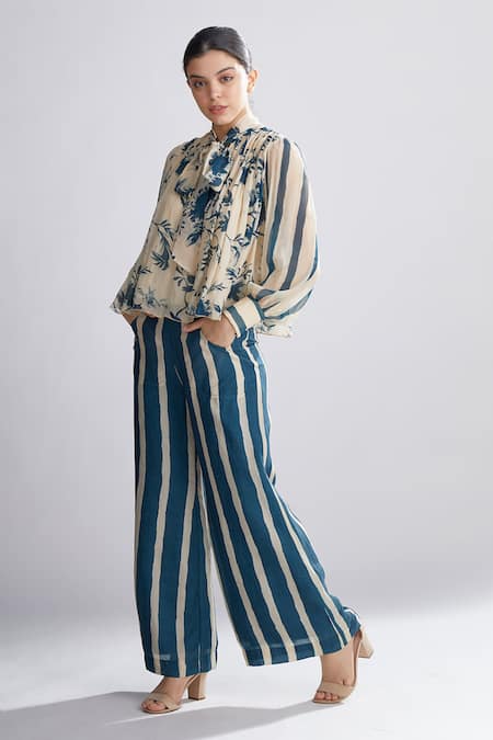 Koai Chanderi Silk Striped Pant For Kids