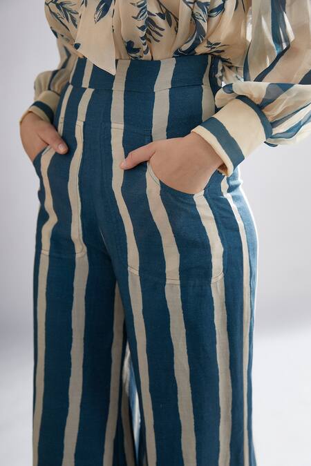 Buy_Koai_Green Chanderi Silk Striped Pant_Online_at_Aza_Fashions