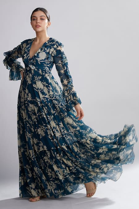 Floral Print Sheer Cut-Out Maxi Dress