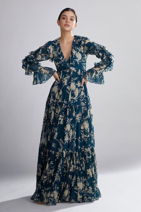 Buy_Koai_Green Chiffon Floral Print Maxi Dress_Online_at_Aza_Fashions