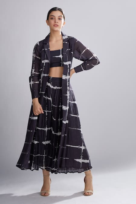 Koai_Black Chanderi Silk Shibori Skirt _Online_at_Aza_Fashions