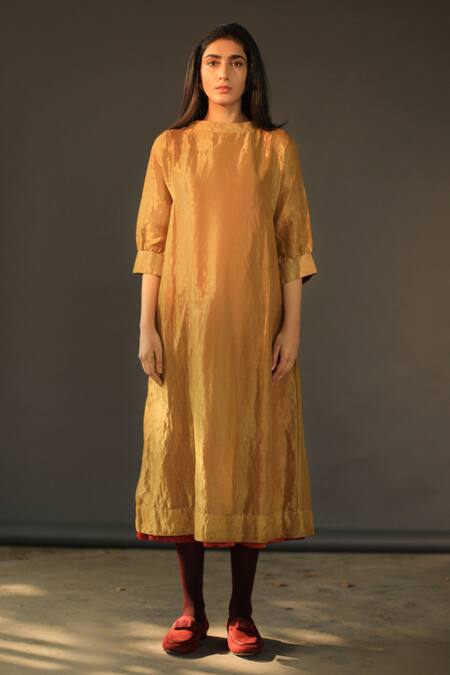 Shorshe Clothing Gold Handloom Tissue Dress