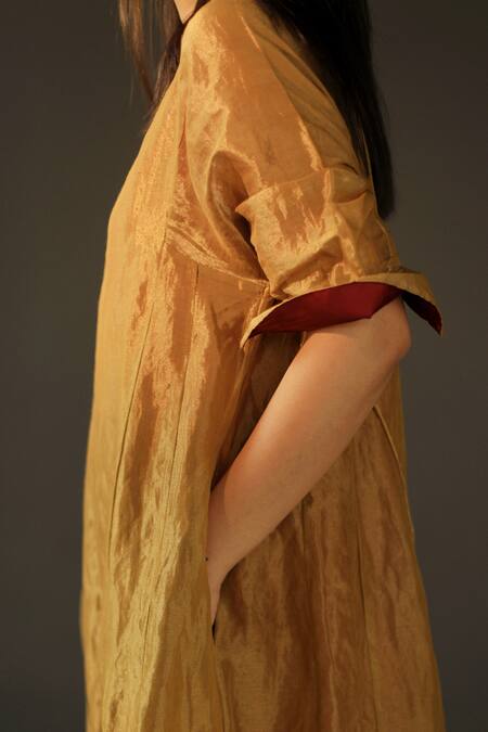 Buy_Shorshe Clothing_Gold Handloom Tissue Dress_Online_at_Aza_Fashions