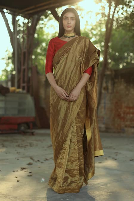 Greyish Black Banarasi Handloom Tissue Silk Saree - Aura Benaras