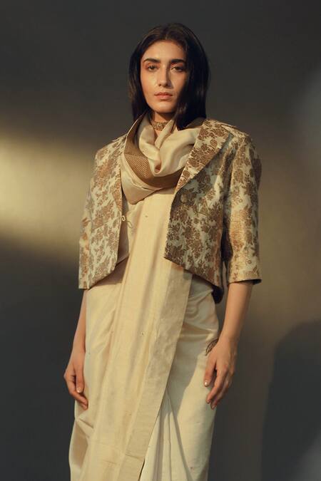 Buy Shorshe Clothing White Saree Handloom Chanderi Blouse Tissue Embroidered Online at Aza Fashions Buy_Shorshe Clothing_White Saree Handloom Chanderi Blouse Tissue Embroidered_Online_at_Aza_Fashions