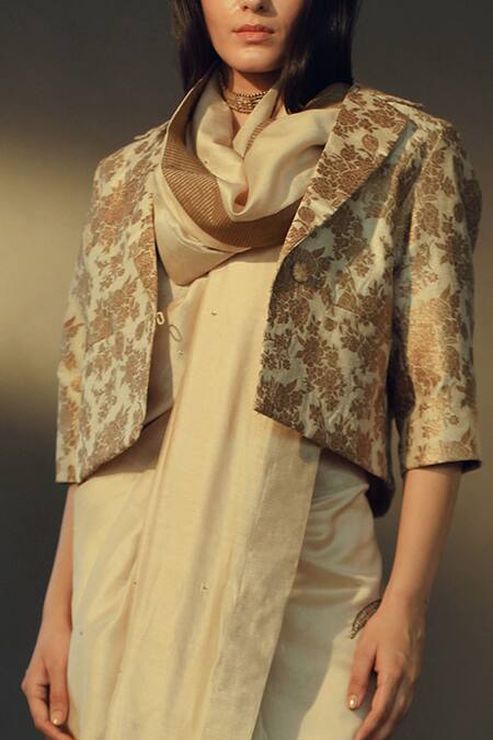 Shop Shorshe Clothing White Saree Handloom Chanderi Blouse Tissue Embroidered Online at Aza Fashions Shop_Shorshe Clothing_White Saree Handloom Chanderi Blouse Tissue Embroidered_Online_at_Aza_Fashions