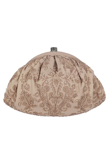 Buy_Lovetobag_Beige Crystals, Pearls, Beads Siah Floral Kundan Embellished Clutch _Online_at_Aza_Fashions