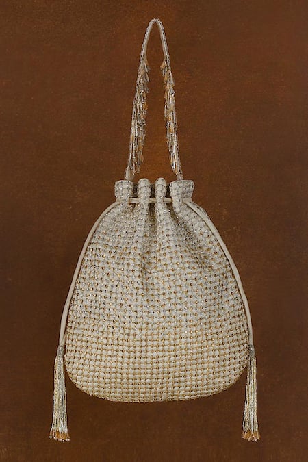 Shop Lovetobag Gold Crystals, Beads, Diamonds Zoya Embellished Potli Bag at Aza Fashions Shop_Lovetobag_Gold Crystals, Beads, Diamonds Zoya Embellished Potli Bag _at_Aza_Fashions
