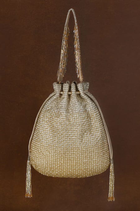 Lovetobag Gold Crystals, Beads, Diamonds Zoya Embellished Potli Bag Online at Aza Fashions Lovetobag_Gold Crystals, Beads, Diamonds Zoya Embellished Potli Bag _Online_at_Aza_Fashions