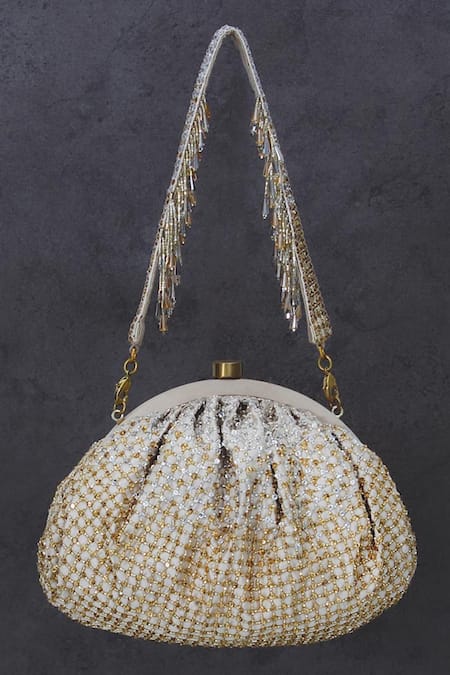 Shop Lovetobag Gold Beads Zoya Crystal Embellished Clutch at Aza Fashions Shop_Lovetobag_Gold Beads Zoya Crystal Embellished Clutch _at_Aza_Fashions