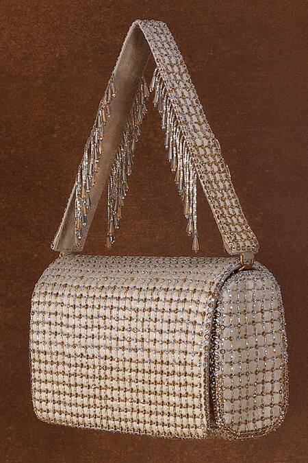 Lovetobag Gold Beads Zoya Crystal Embellished Flapover Clutch Online at Aza Fashions Lovetobag_Gold Beads Zoya Crystal Embellished Flapover Clutch _Online_at_Aza_Fashions