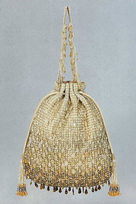 Lovetobag Gold Crystals, Beads Opal Tassel Potli Bag Online at Aza Fashions Lovetobag_Gold Crystals, Beads Opal Tassel Potli Bag _Online_at_Aza_Fashions