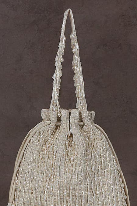 Shop_Lovetobag_Ivory Crystals, Diamonds, Zari Opal Bead Tassel Potli Bag _Online_at_Aza_Fashions