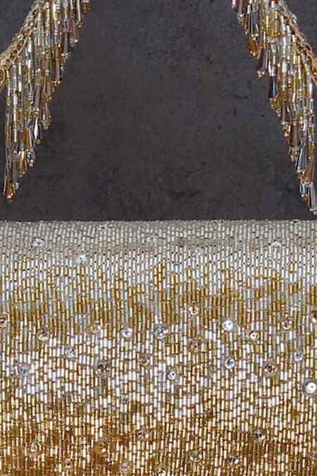 Shop Lovetobag Gold Crystals, Beads Eclat Embellished Flapover Clutch Online at Aza Fashions Shop_Lovetobag_Gold Crystals, Beads Eclat Embellished Flapover Clutch _Online_at_Aza_Fashions