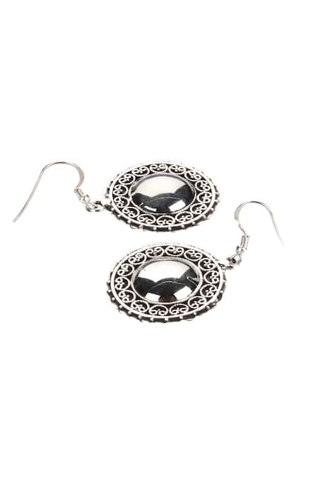 Sangeeta Boochra_Silver Plated Cut Work Handmade Carved Danglers _Online_at_Aza_Fashions