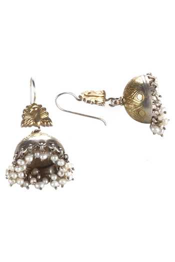 Sangeeta Boochra_Gold Plated Beads And Silver Drop Jhumkas _Online_at_Aza_Fashions