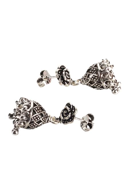 Sangeeta Boochra_Silver Plated Cut Work Handmade Floral Jhumkas _Online_at_Aza_Fashions