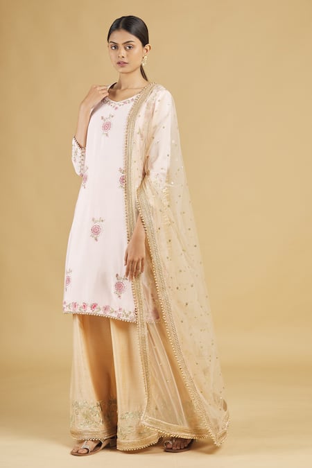 Rahul Singh Pink Net, Chanderi Silk Embroidered Kurta Set