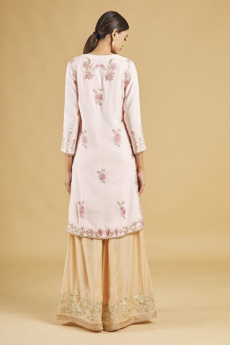 Shop Rahul Singh Pink Net, Chanderi Silk Embroidered Kurta Set at Aza Fashions Shop_Rahul Singh_Pink Net, Chanderi Silk Embroidered Kurta Set _at_Aza_Fashions