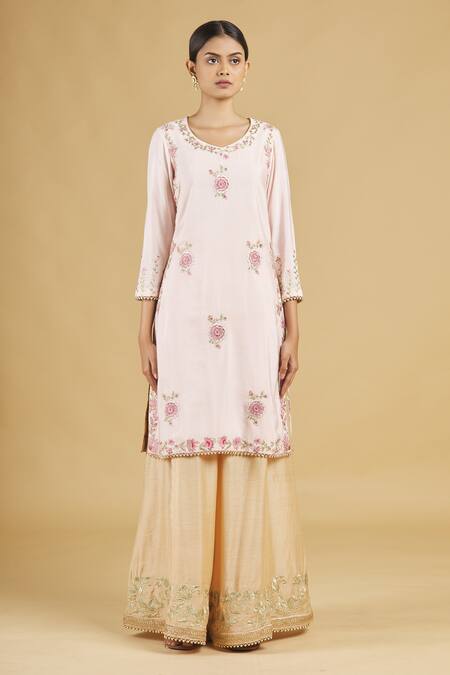 Rahul Singh Pink Net, Chanderi Silk Embroidered Kurta Set Online at Aza Fashions Rahul Singh_Pink Net, Chanderi Silk Embroidered Kurta Set _Online_at_Aza_Fashions