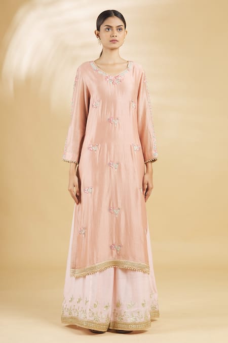 Rahul Singh Pink Net, Chanderi Silk Embroidered Kurta Set Online at Aza Fashions Rahul Singh_Pink Net, Chanderi Silk Embroidered Kurta Set _Online_at_Aza_Fashions