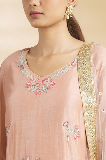 Rahul Singh Pink Net, Chanderi Silk Embroidered Kurta Set at Aza Fashions Rahul Singh_Pink Net, Chanderi Silk Embroidered Kurta Set _at_Aza_Fashions